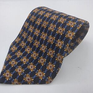 Modela Collection Mens 100 Silk Tie Navy‎ Blue Gold Floral Patterned Necktie
